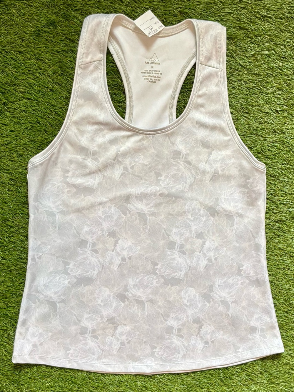 Ace Athletics Floral Racerback Active Tank White Size Medium